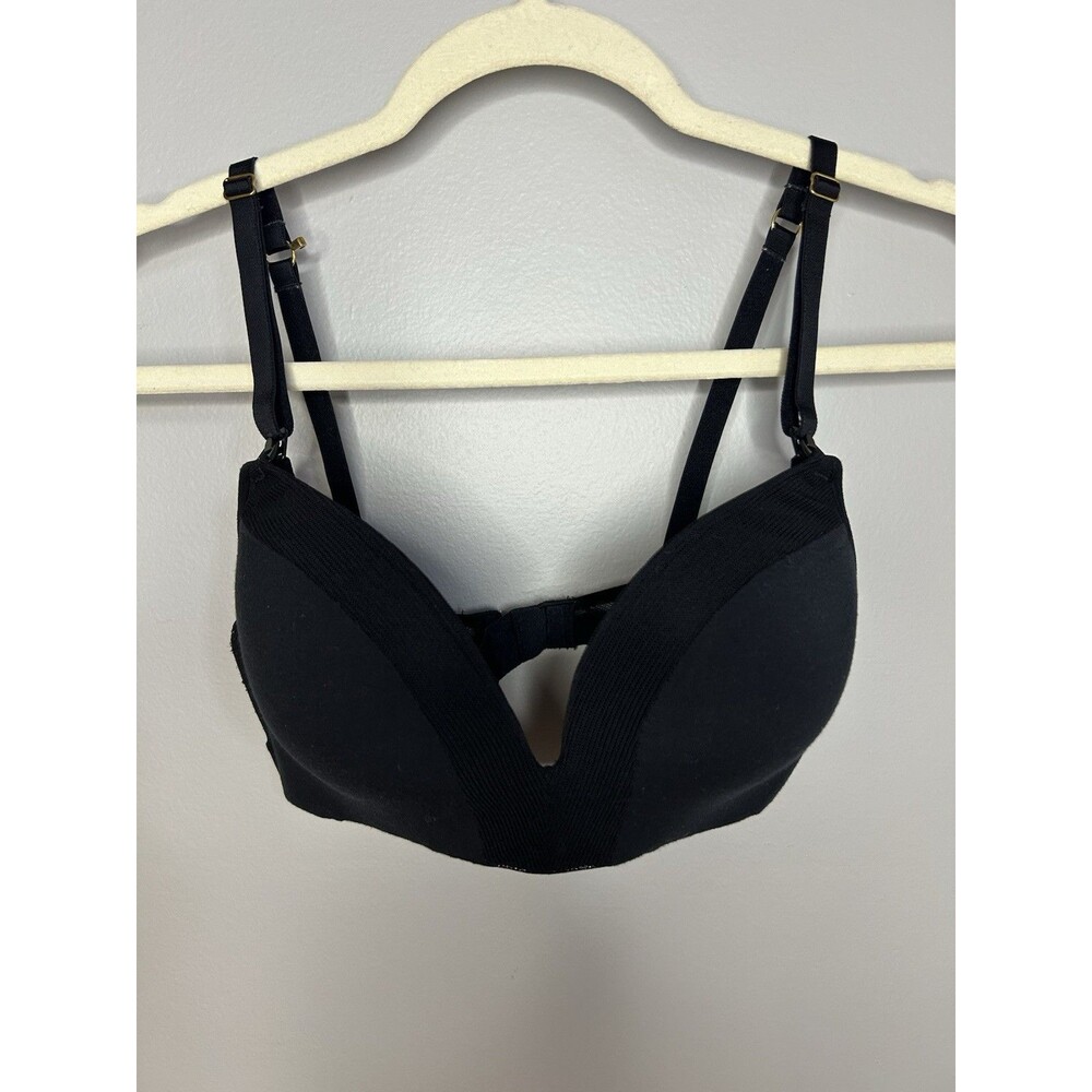 LIVELY Womens Size 32D WL1018 Black Deep V Wireless Bra Jet Black